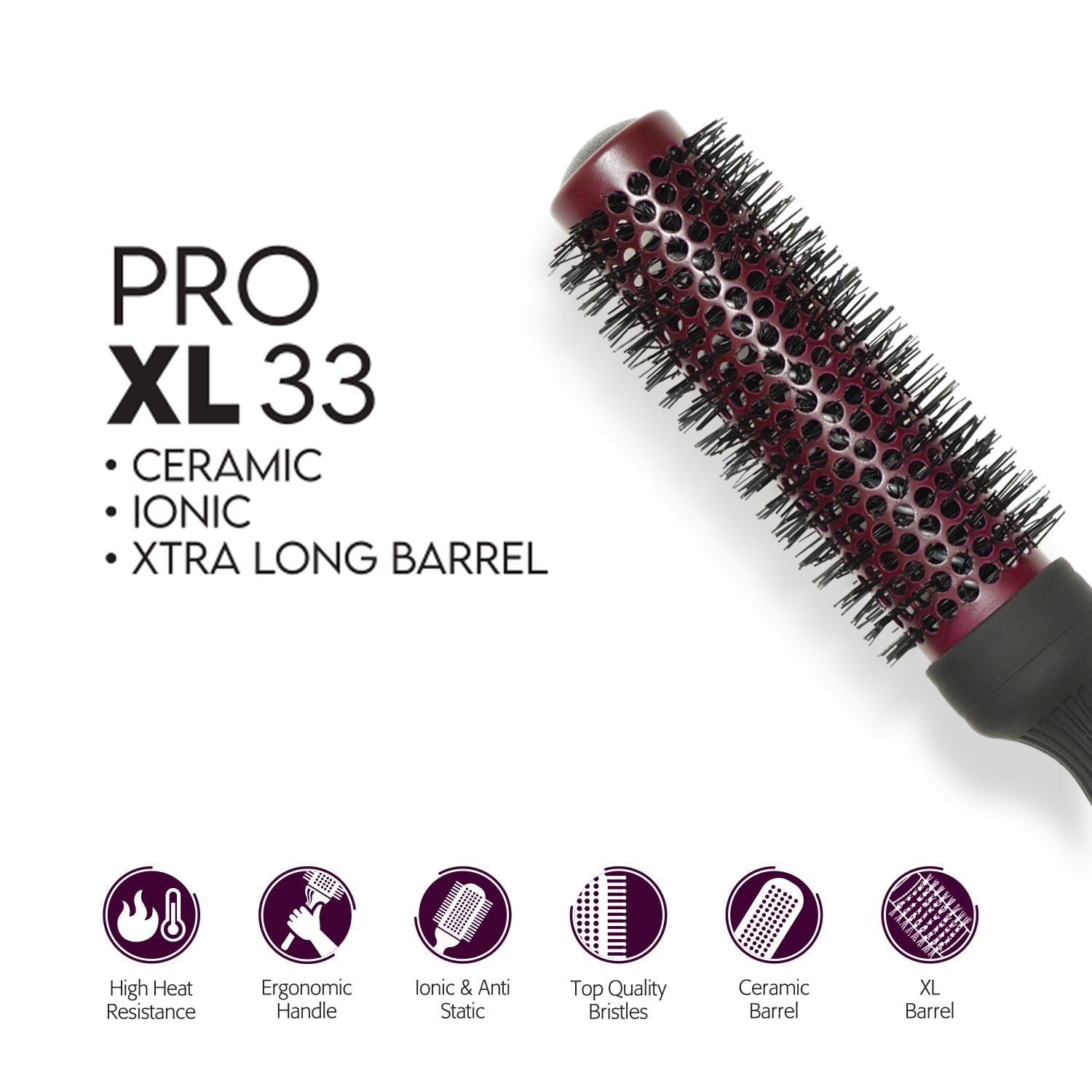Mr. Barber Pro XL 33 mm Ceramic Thermal Ion Hair Brush Comb For Men & Women MB-XL33 | Ergonomic & Lightweight Heat Resistant Brush - 1 Piece