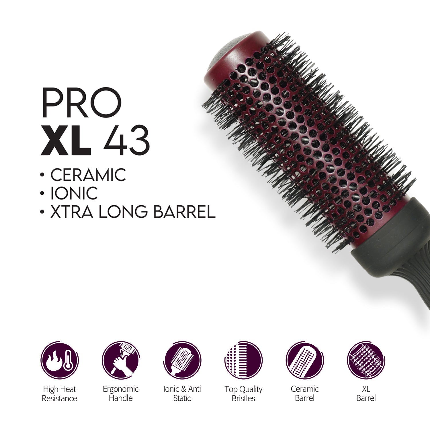 Mr. Barber Pro XL 43 mm Ceramic Thermal Ion Hair Brush Comb For Women & Men MB-XL43 | Anti Frizz & Volumizing Styling Brush - 1 Piece