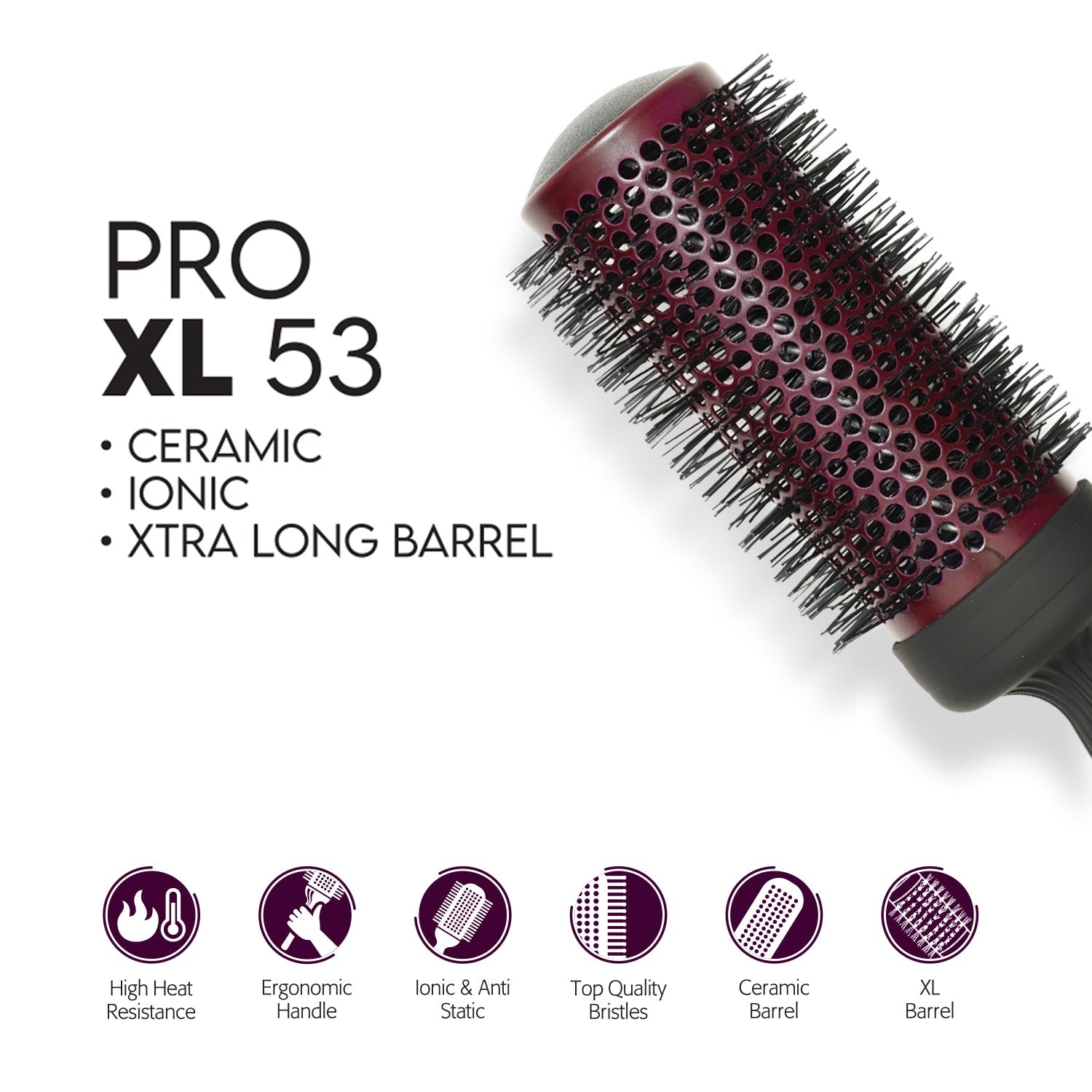 Mr. Barber Pro XL 53 mm Ceramic Thermal Ion Hair Brush Comb For Men & Women MB-XL53 | Frizz Control & Long Barrel Brush - 1 Piece