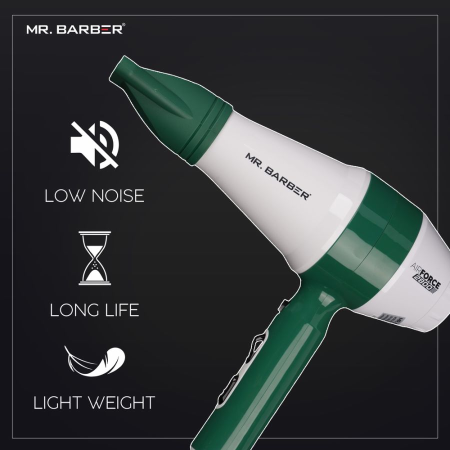 Mr. Barber Air Force 2800 Hair Dryer 2000W | Powerful AC Motor, Fast Drying, Heat Protection, Professional Salon Hair Dryer (MB-AFG) - 1 Piece