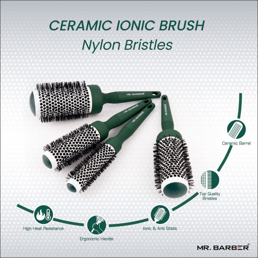 Mr. Barber Green Ceramic Ion Thermal Brush 33mm | Professional Hair Styling Brush - 1 Piece