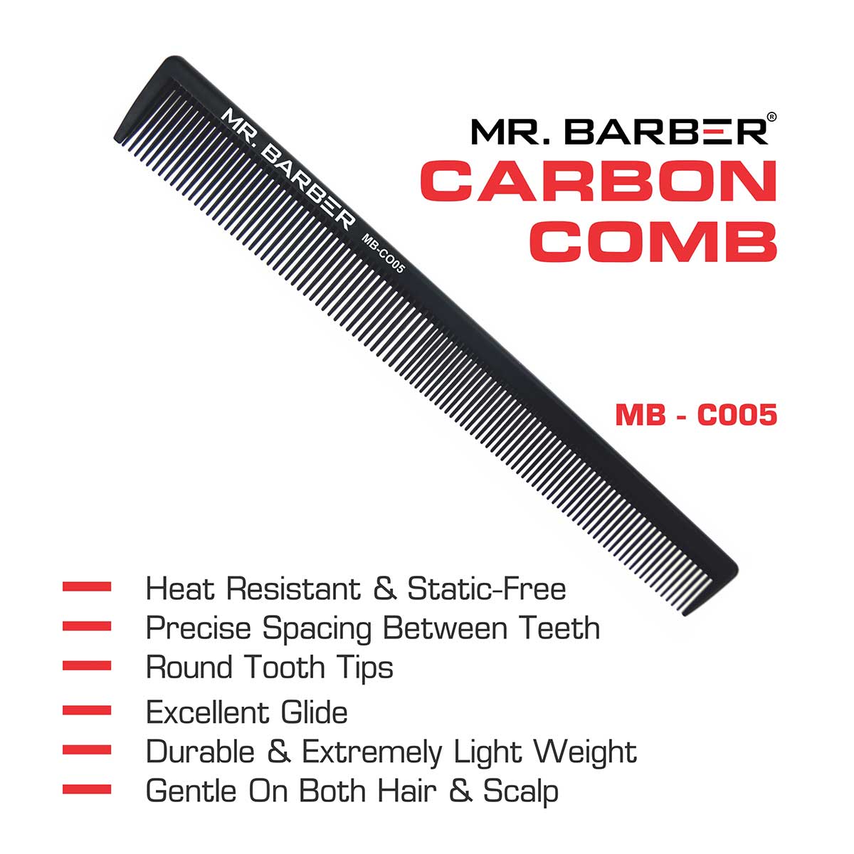 Mr. Barber Barbering Comb MB-CO05 | Durable Professional Hair Styling Comb for Precise Grooming (1 Piece)