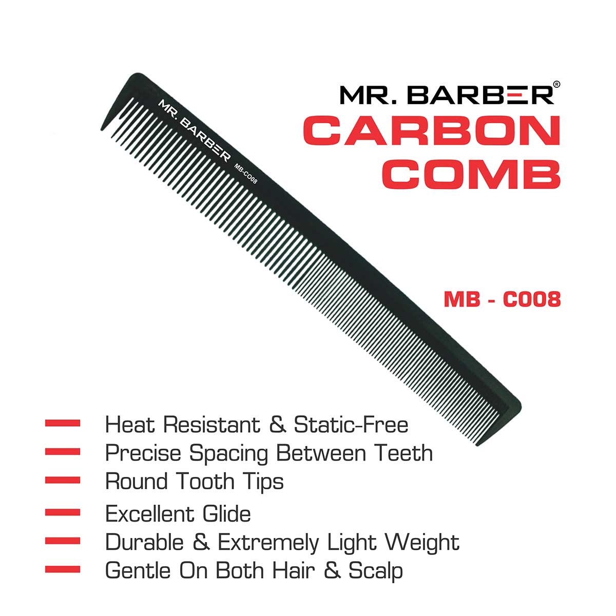 Mr. Barber Large Precision Cutting Comb MB-CO08 | Professional Hair Styling Comb for Accurate Cuts (1 Piece)