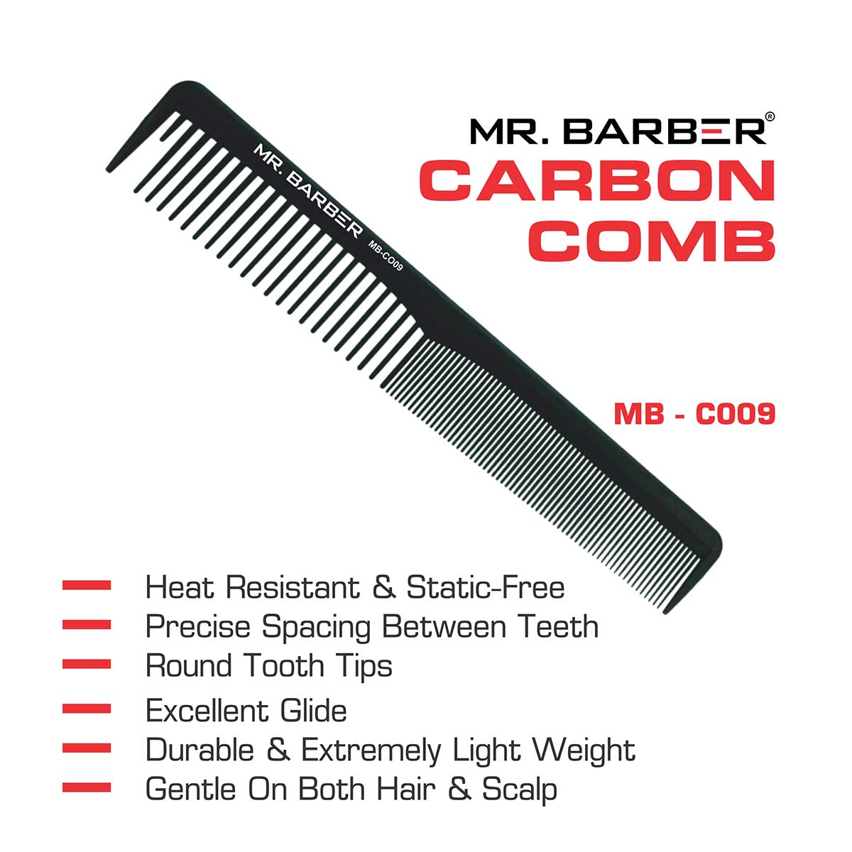Mr. Barber Classic Cutting Comb MB-CO09 | Durable Professional Hair Cutting Comb for Precision Styling (1 Piece)