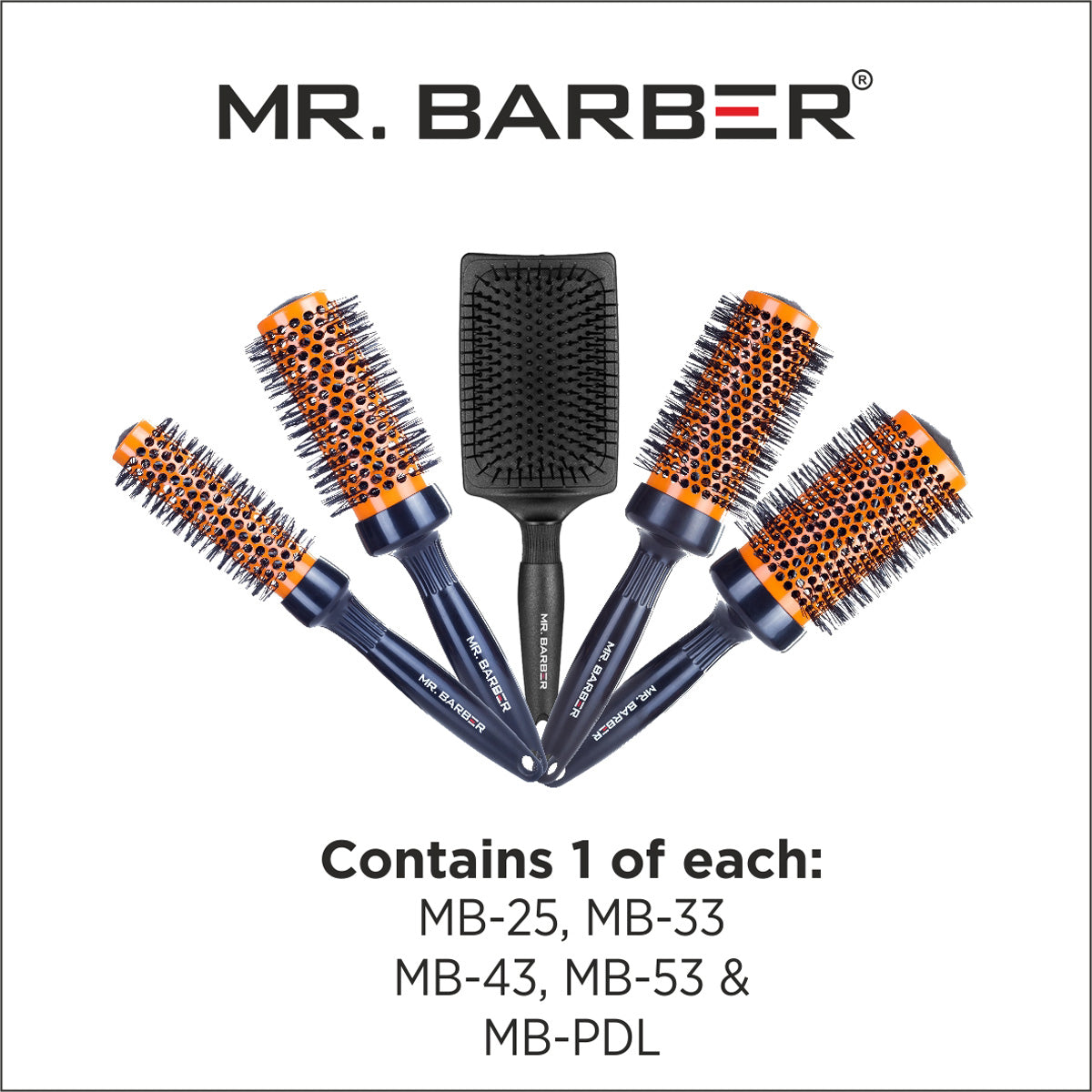 Mr. Barber Ceramic Brush Kit MB-BK1 | Professional Hair Styling Brush Set with Free Kit Bag