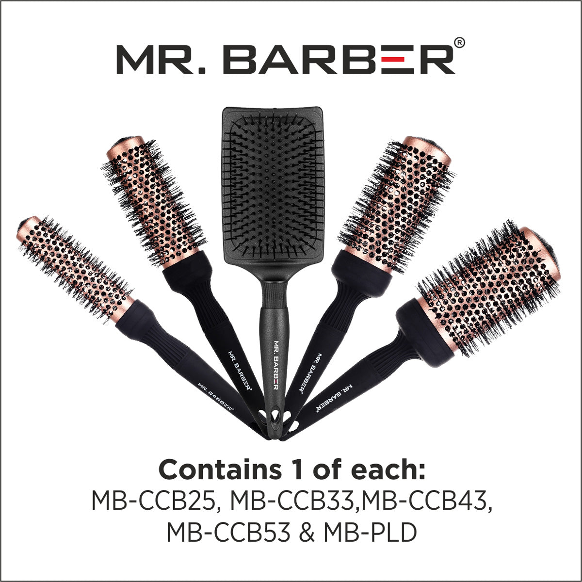 Mr. Barber Copper Ceramic Brush Kit | Includes Free Paddle Brush – Professional Hair Styling Set