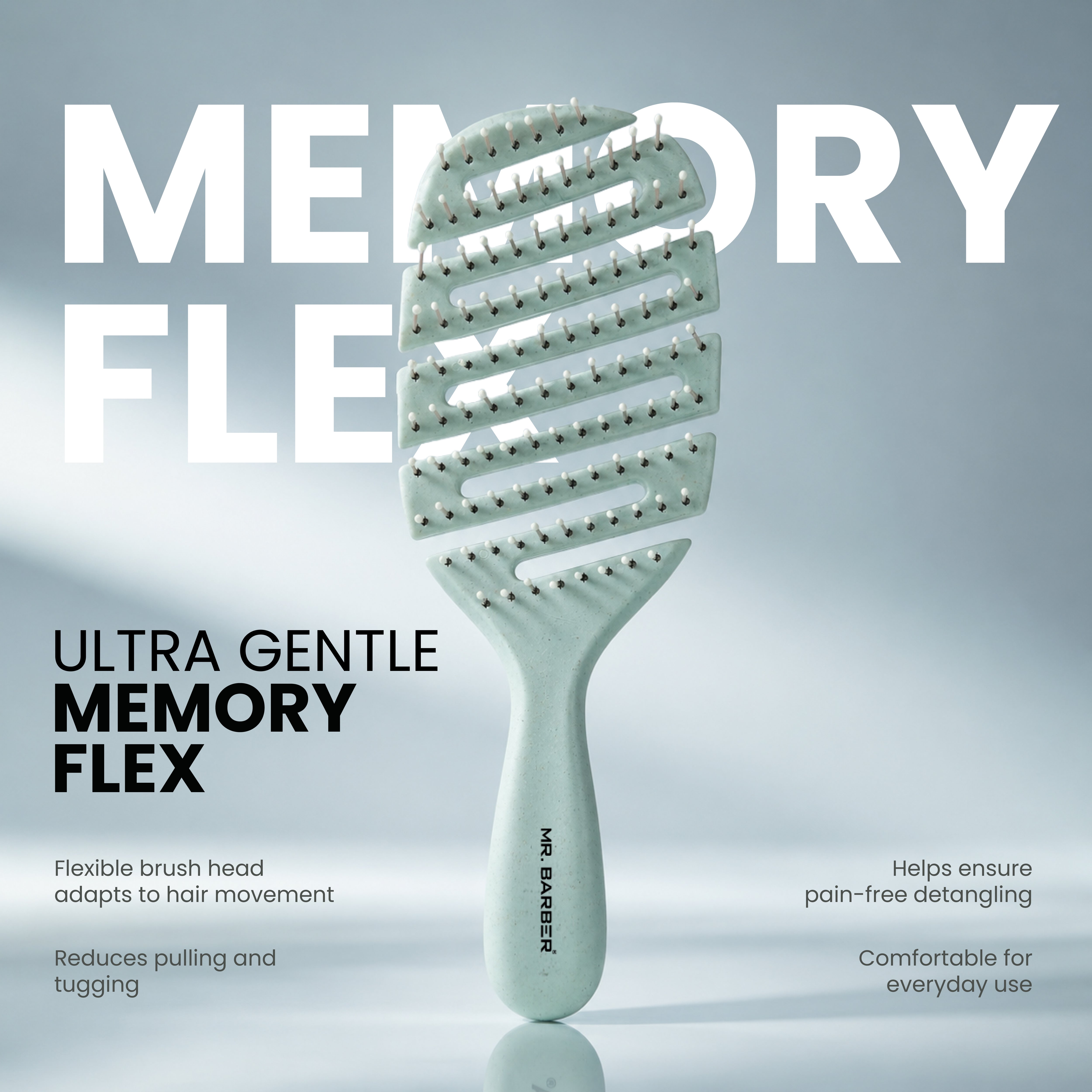 Mr. Barber FlexFlow Detangler Brush | Flexible Open-Vent Hair Brush | Memory Flex Technology | Gentle Pain-Free Detangling | Helps Reduce Hair Breakage | Lightweight Ergonomic Grip | Suitable for All Hair Types