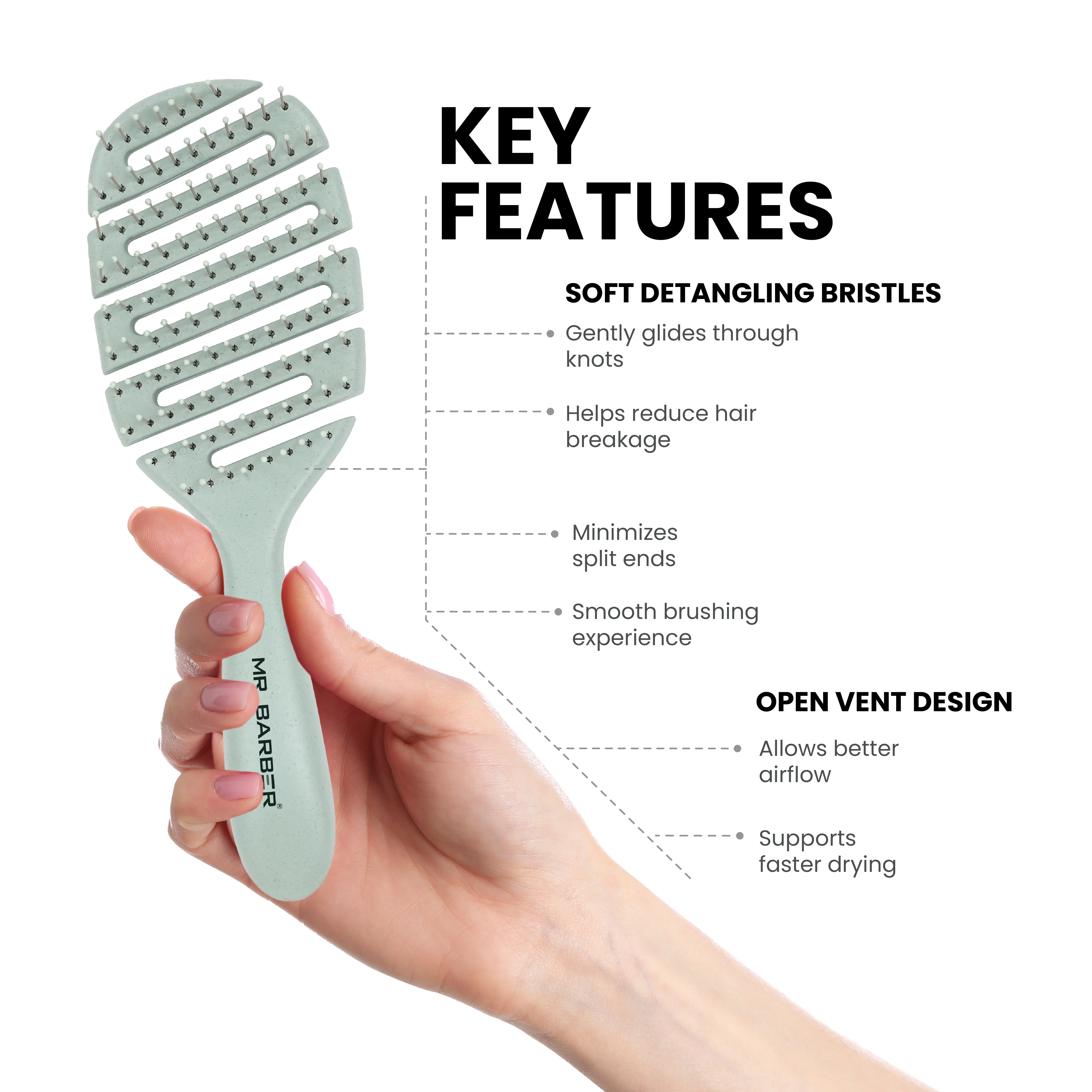 Mr. Barber FlexFlow Detangler Brush | Flexible Open-Vent Hair Brush | Memory Flex Technology | Gentle Pain-Free Detangling | Helps Reduce Hair Breakage | Lightweight Ergonomic Grip | Suitable for All Hair Types