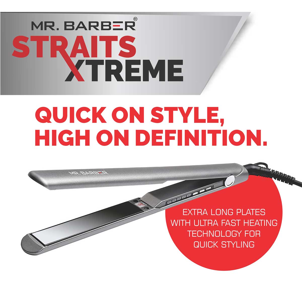 Mr. Barber MB-SXT Straits Xtreme, Super Smooth Titanium Plates, Professional Hair Straightener Flat Iron, Lifting & Voluminous Style (Black) - 1 Piece
