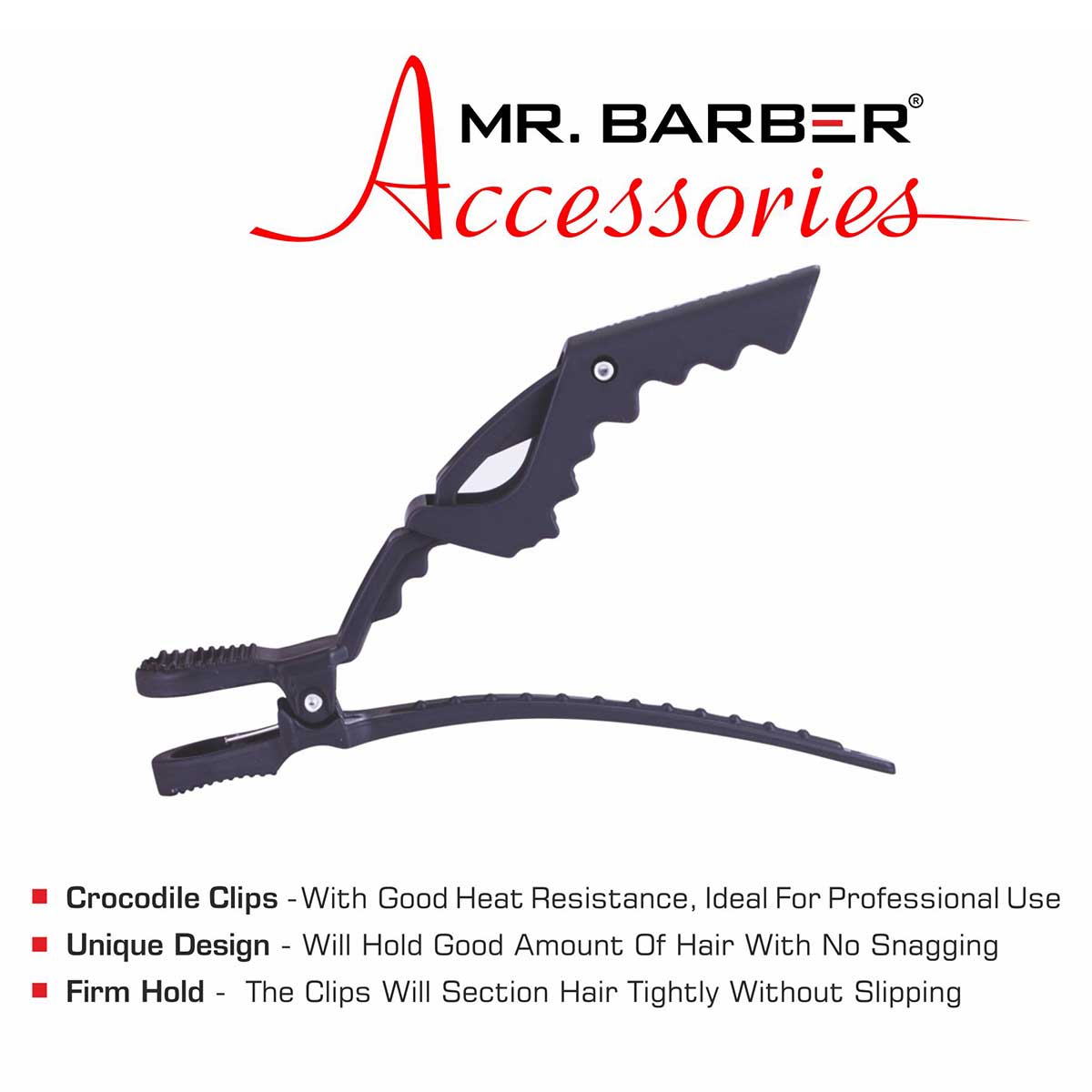 Mr. Barber Croc Hair Clips (Set of 6) – Black | Professional Sectioning Clips with Non-Slip Grip for All Hair Types