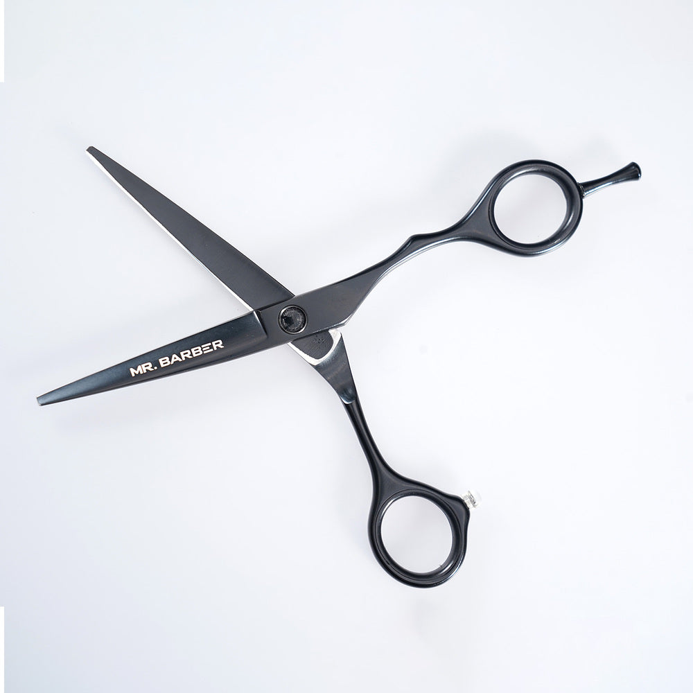 Mr. Barber Classic Black Teflon Scissors 5.5" (14 cm) | Professional Hair Cutting Shears - 1 Piece