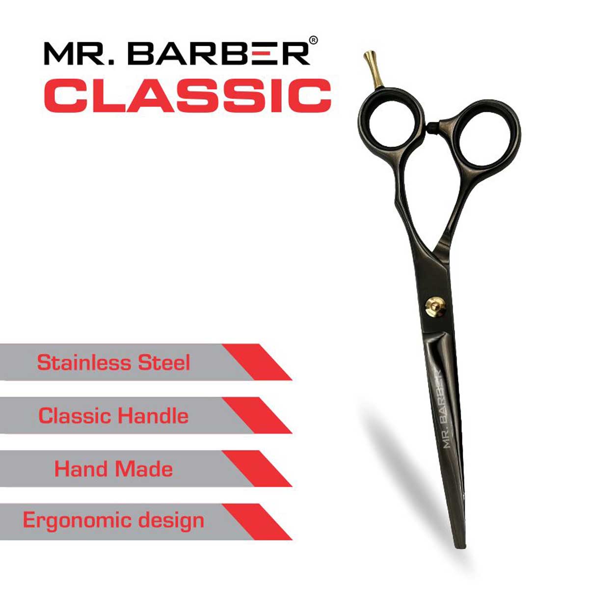 Mr Barber Titanium Edge Series 5.5 inch (14 cm), Stainless Steel Professional Hair Cutting Scissors -Silver Ergonomic Design - 1 Piece