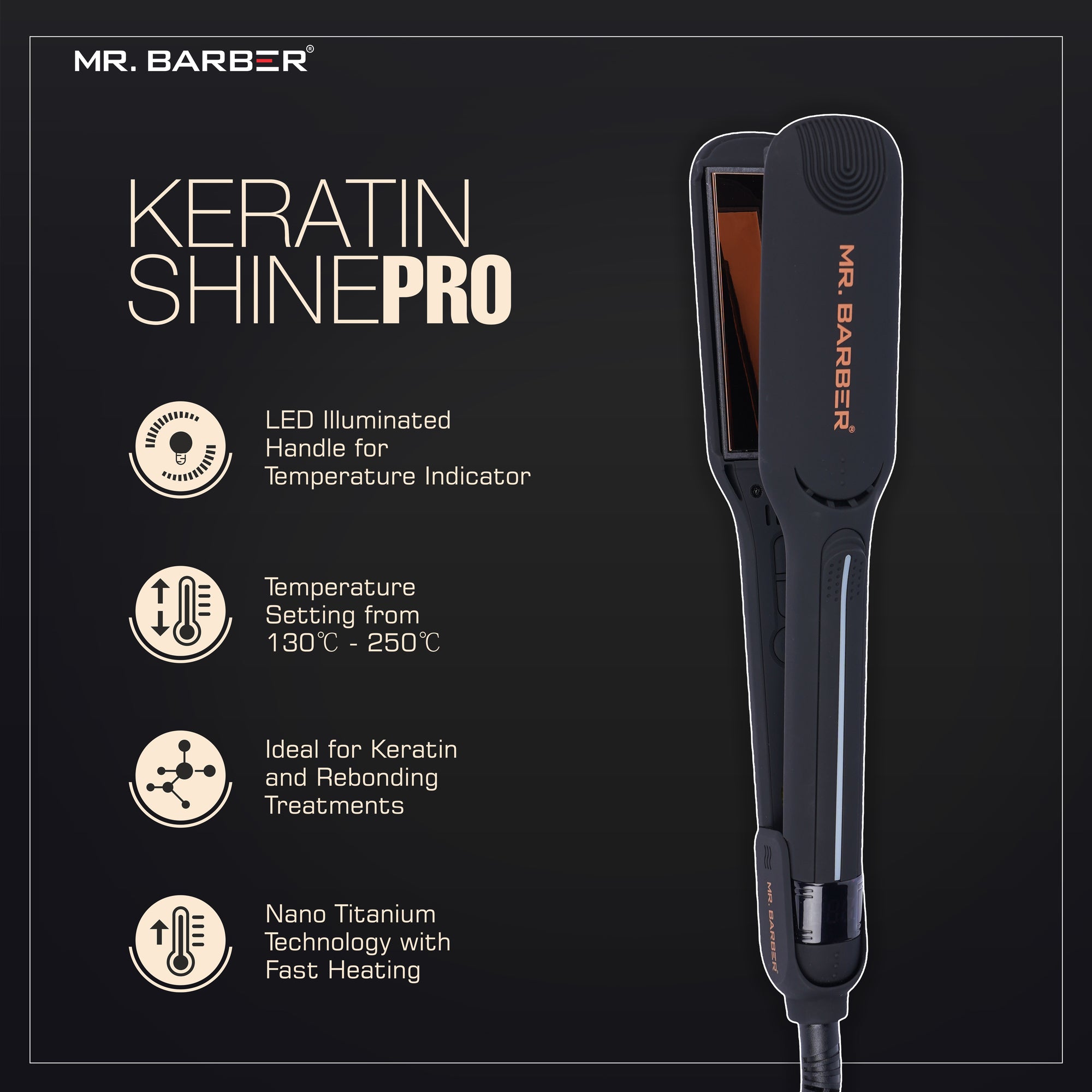 Mr. Barber Keratin Shine Pro Hair Straightener with Advanced Nano Titanium Technology & Fast Heating - 1 Piece