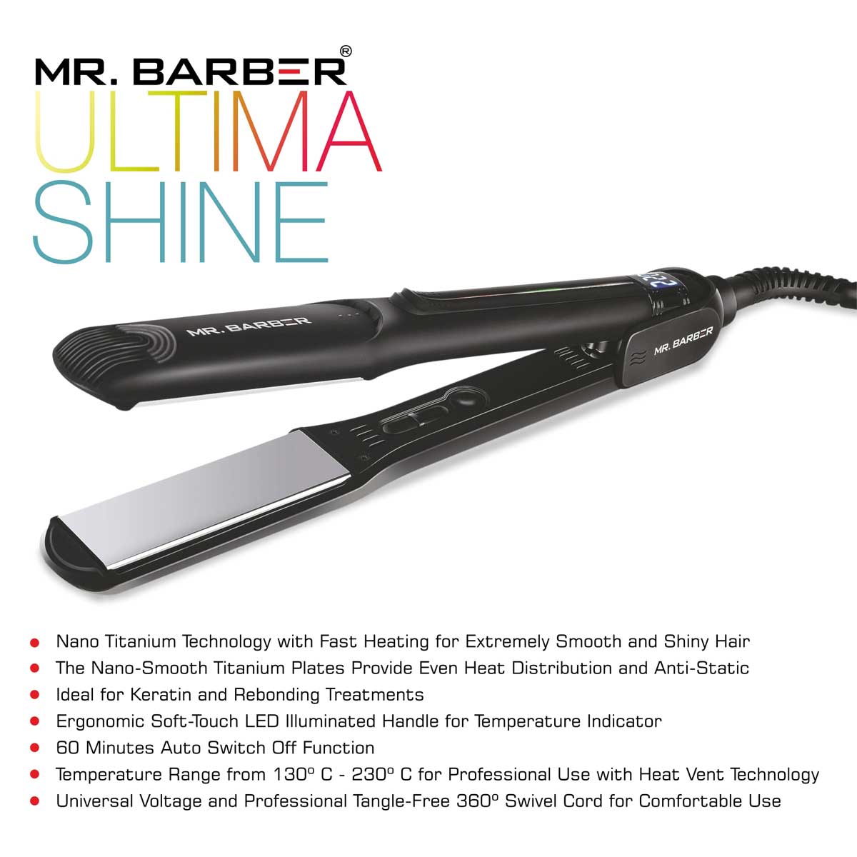 Mr. Barber Ultima Shine Pro Hair Straightener with Advanced Nano Titanium Technology & Fast Heating - 1 Piece