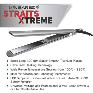 Mr. Barber MB-SXT Straits Xtreme, Super Smooth Titanium Plates, Professional Hair Straightener Flat Iron, Lifting & Voluminous Style (Black)