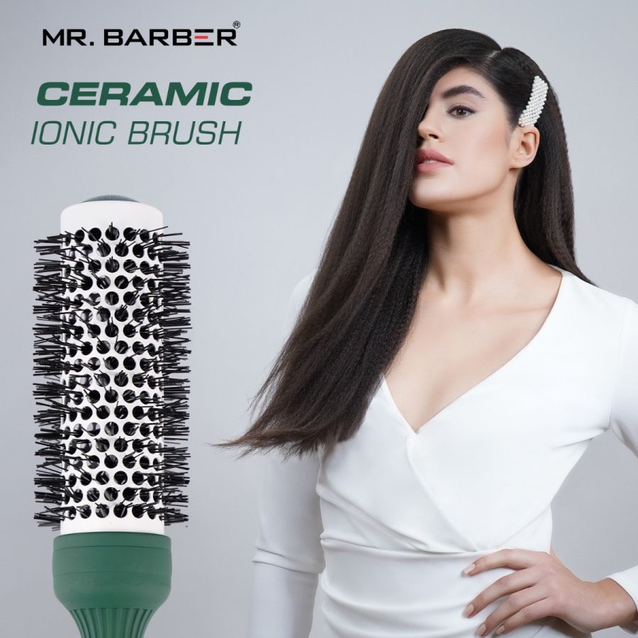 Mr. Barber Green Ceramic Ion Thermal Brush 33mm | Professional Hair Styling Brush - 1 Piece