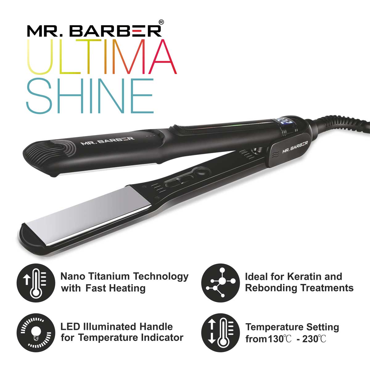 Mr. Barber Ultima Shine Pro Hair Straightener with Advanced Nano Titanium Technology & Fast Heating - 1 Piece