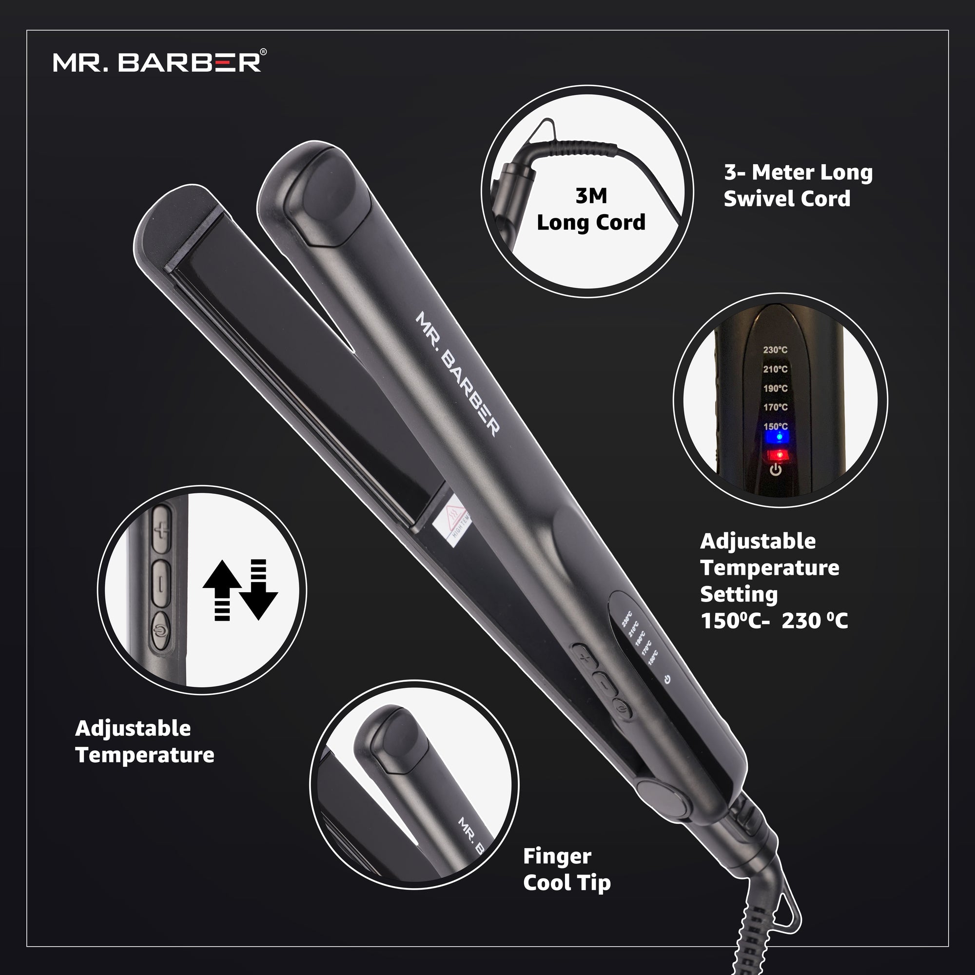 Mr. Barber Elite Hair Straightener With Supremely Advanced Technology & Automatic Sleep Mode (Black) - 1 Piece
