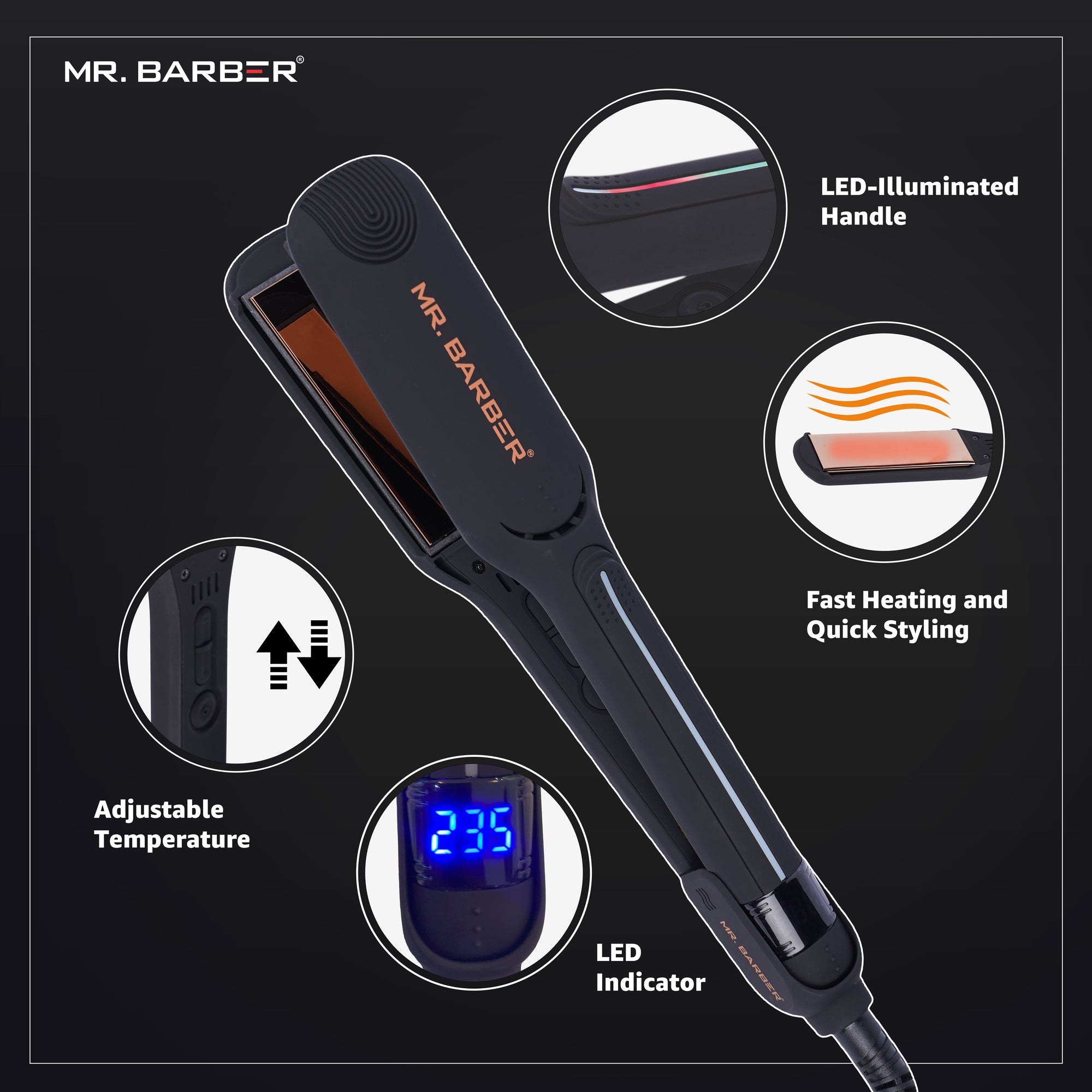 Mr. Barber Keratin Shine Pro Hair Straightener with Advanced Nano Titanium Technology & Fast Heating - 1 Piece
