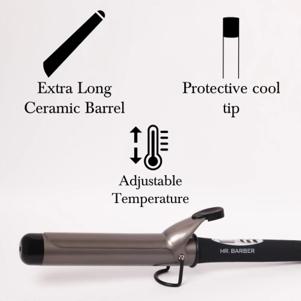 Mr. Barber Curl On Conical Tong 38mm Ceramic Infused Barrel, Hair Curling Tong - Black Hair Curler - 1 Piece