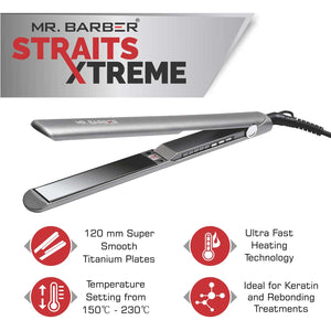 Mr. Barber MB-SXT Straits Xtreme, Super Smooth Titanium Plates, Professional Hair Straightener Flat Iron, Lifting & Voluminous Style (Black)