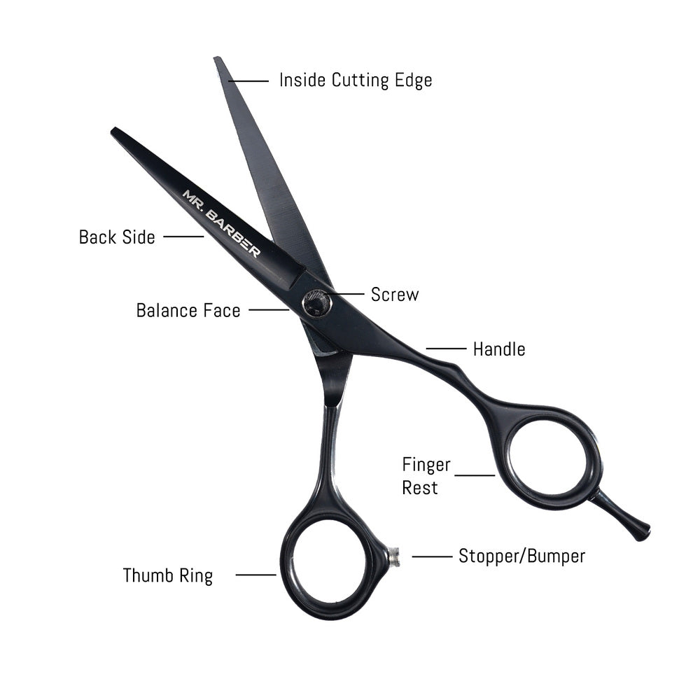 Mr. Barber Classic Black Teflon Scissors 5.5" (14 cm) | Professional Hair Cutting Shears - 1 Piece