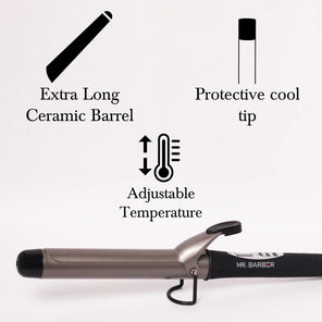 Mr. Barber Curl On Conical Tong 32mm Ceramic Infused Barrel, Hair Curling Tong - Black Hair Curler - 1 Piece