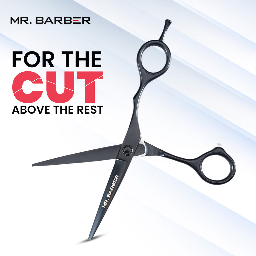 Mr. Barber Classic Black Teflon Scissors 5.5" (14 cm) | Professional Hair Cutting Shears - 1 Piece