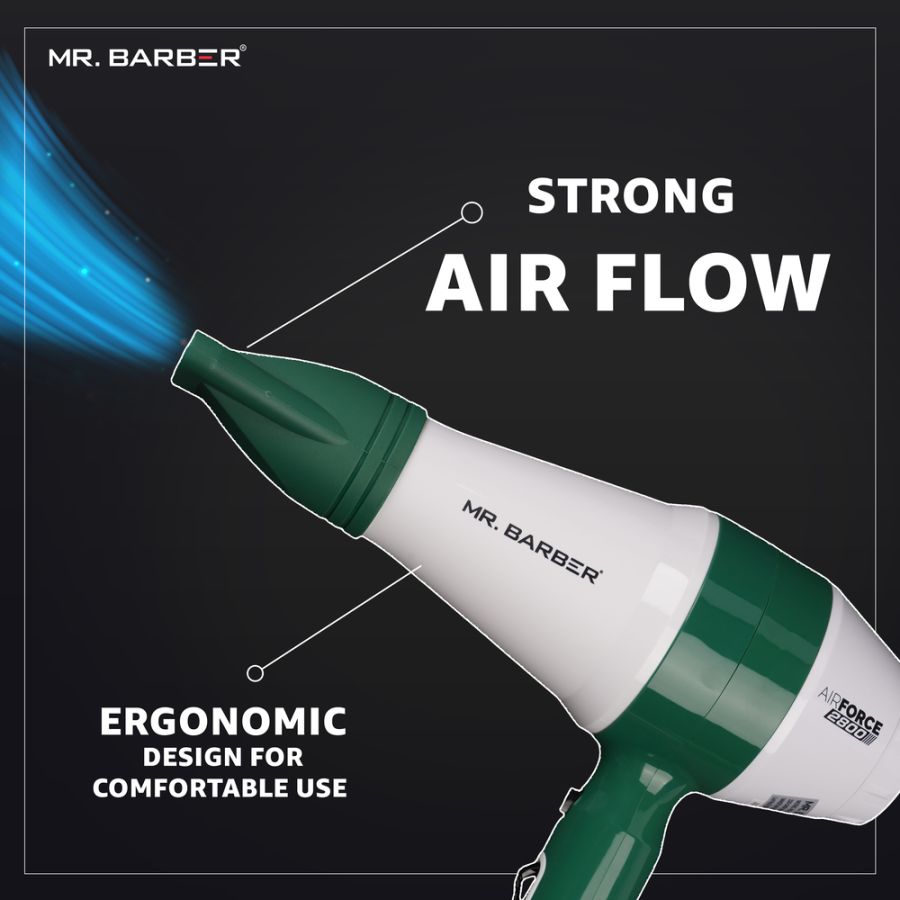 Mr. Barber Air Force 2800 Hair Dryer 2000W | Powerful AC Motor, Fast Drying, Heat Protection, Professional Salon Hair Dryer (MB-AFG) - 1 Piece