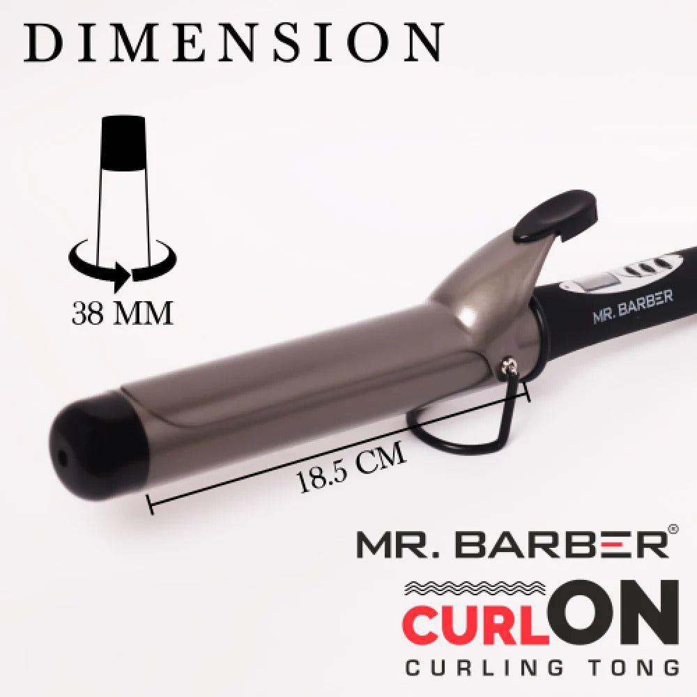 Mr. Barber Curl On Conical Tong 38mm Ceramic Infused Barrel, Hair Curling Tong - Black Hair Curler - 1 Piece