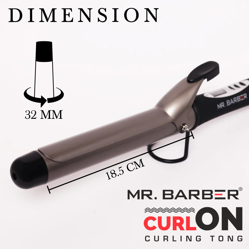 Mr. Barber Curl On Conical Tong 32mm Ceramic Infused Barrel, Hair Curling Tong - Black Hair Curler - 1 Piece