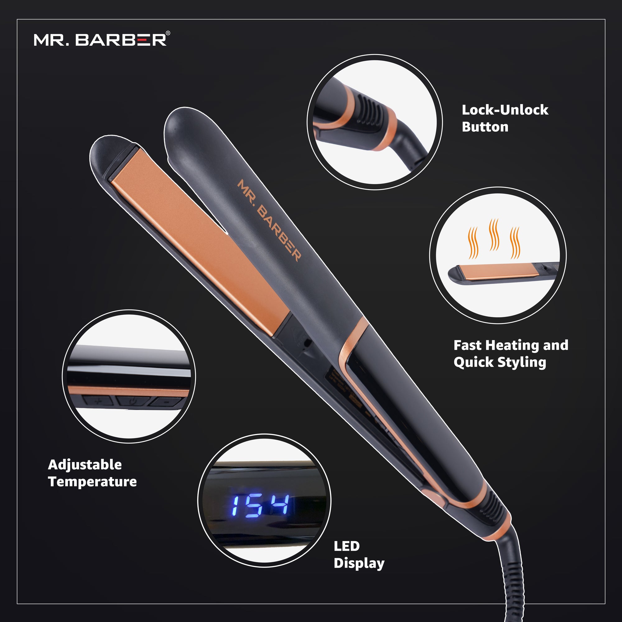 Mr. Barber Ultra Straits Pro Hair Straightener With Anti-Static Technology & Flat Ceramic Iron (Black) - 1 Piece