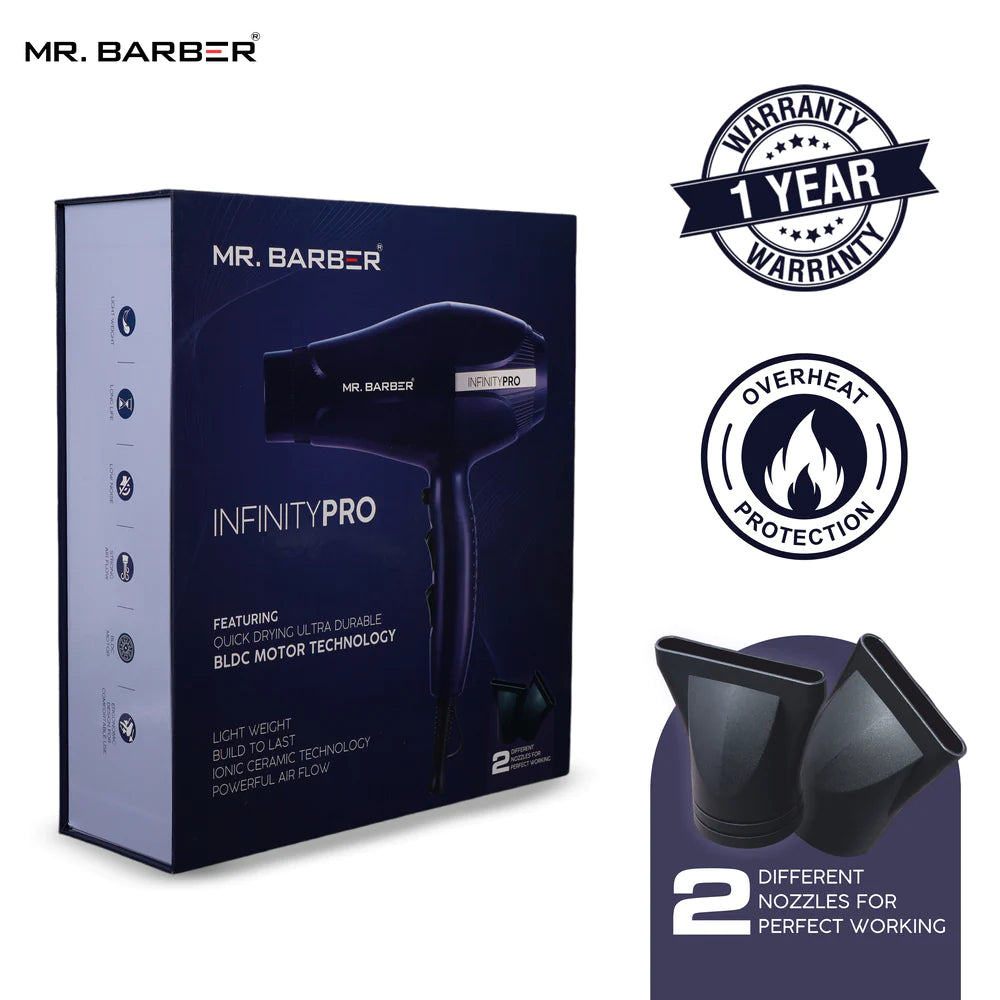 Mr. Barber Infinity Pro BLDC Hair Dryer 2000W | Fast Drying, Low Noise, Lightweight Professional Salon Hair Dryer (MB-INF) - 1 Piece