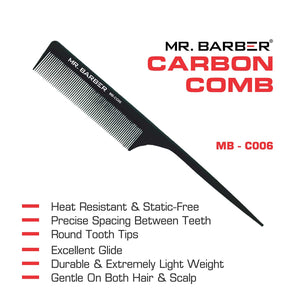 Mr. Barber MB-CO06 Rat Tail Carbon Comb | Heat-Resistant, Anti-Static Professional Hair Styling Comb - 1 Piece