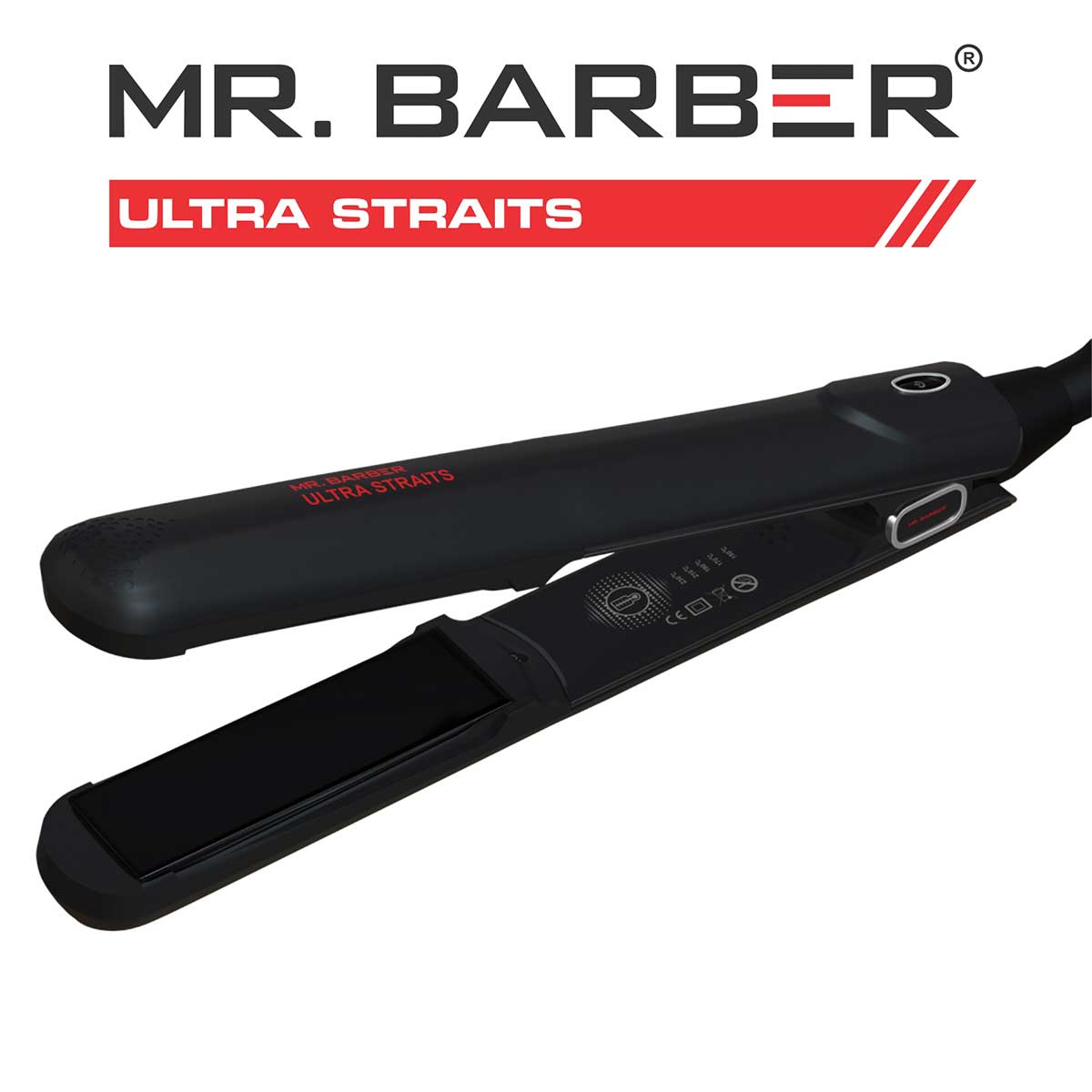 Mr Barber Ultra Straits, Tourmaline Ceramic Plates, Professional Hair Straightener - Black Flat Iron - 1 Piece