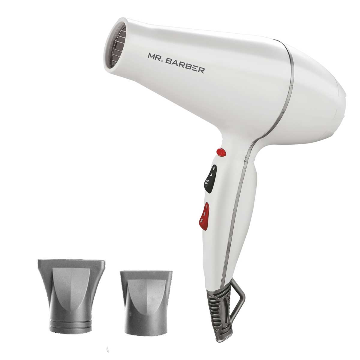 Mr. Barber MB-AMW Airmax with 2 Air Flow Detachable Nozzles Turbo Motor Powerful Professional Hair Dryer For Styling & Dressing 2400 Watts (White) - 1 Piece