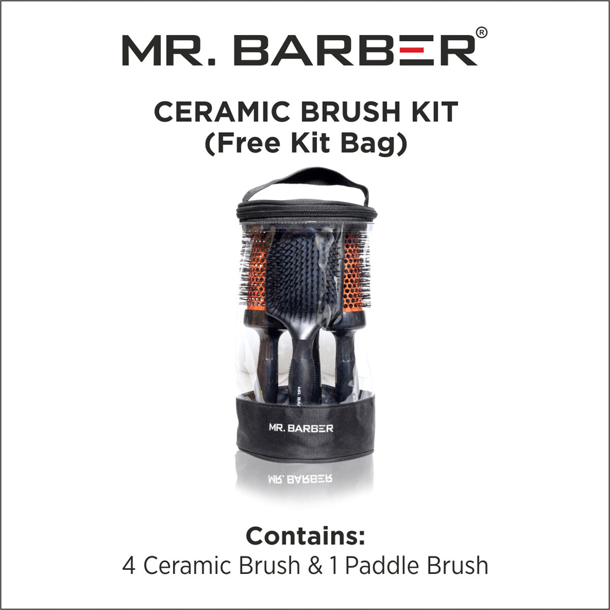 Mr. Barber Ceramic Brush Kit MB-BK1 | Professional Hair Styling Brush Set with Free Kit Bag