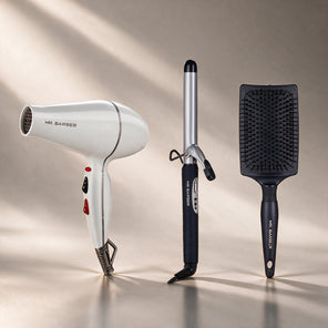 Mr. Barber Blow & Curl Set | Airmax Dryer White + Curl On Tong 25mm + Paddle Brush
