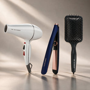 Mr. Barber Complete Styling Set | Airmax Dryer White + Supreme Pro Straightener + Soft Pad Paddle