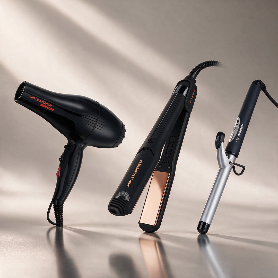 Mr. Barber Complete Styling Trio | Power Play Dryer + Ultima Shine Pro Straightener + Curl On Tong 25mm