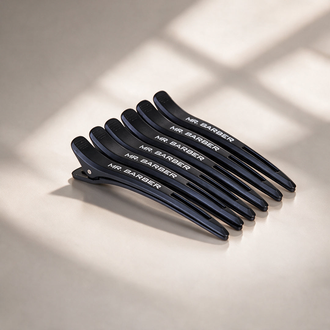Mr. Barber Hair Sectioning Clips – Black, Pack of 6 | Double-Hinged
