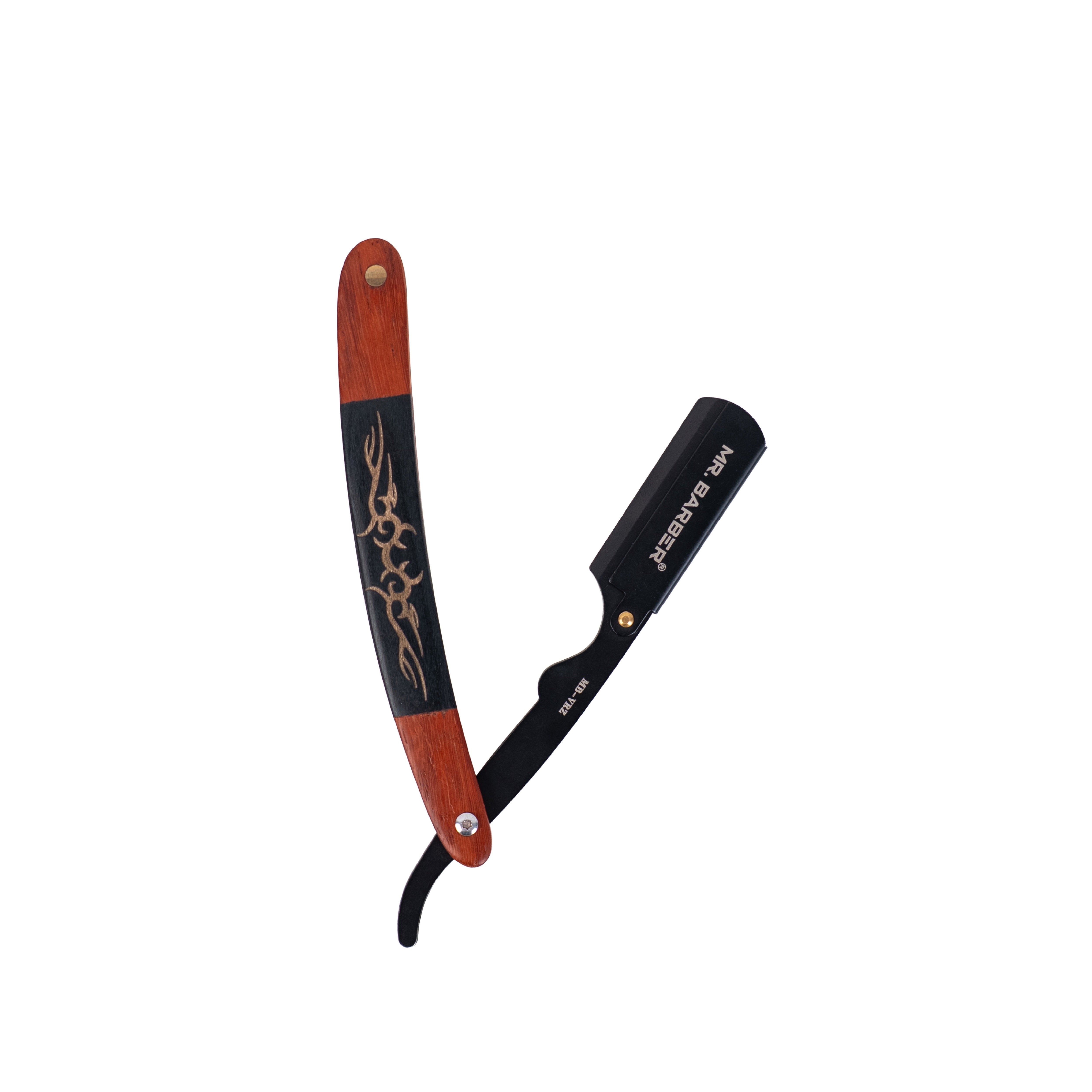 Mr. Barber Vintage Edge Razor | Professional Straight Razor | Black-Coated Stainless Steel Blade Arm | Premium Wood-Finish Handle | Secure Blade Mechanism | Smooth Pivot Lock