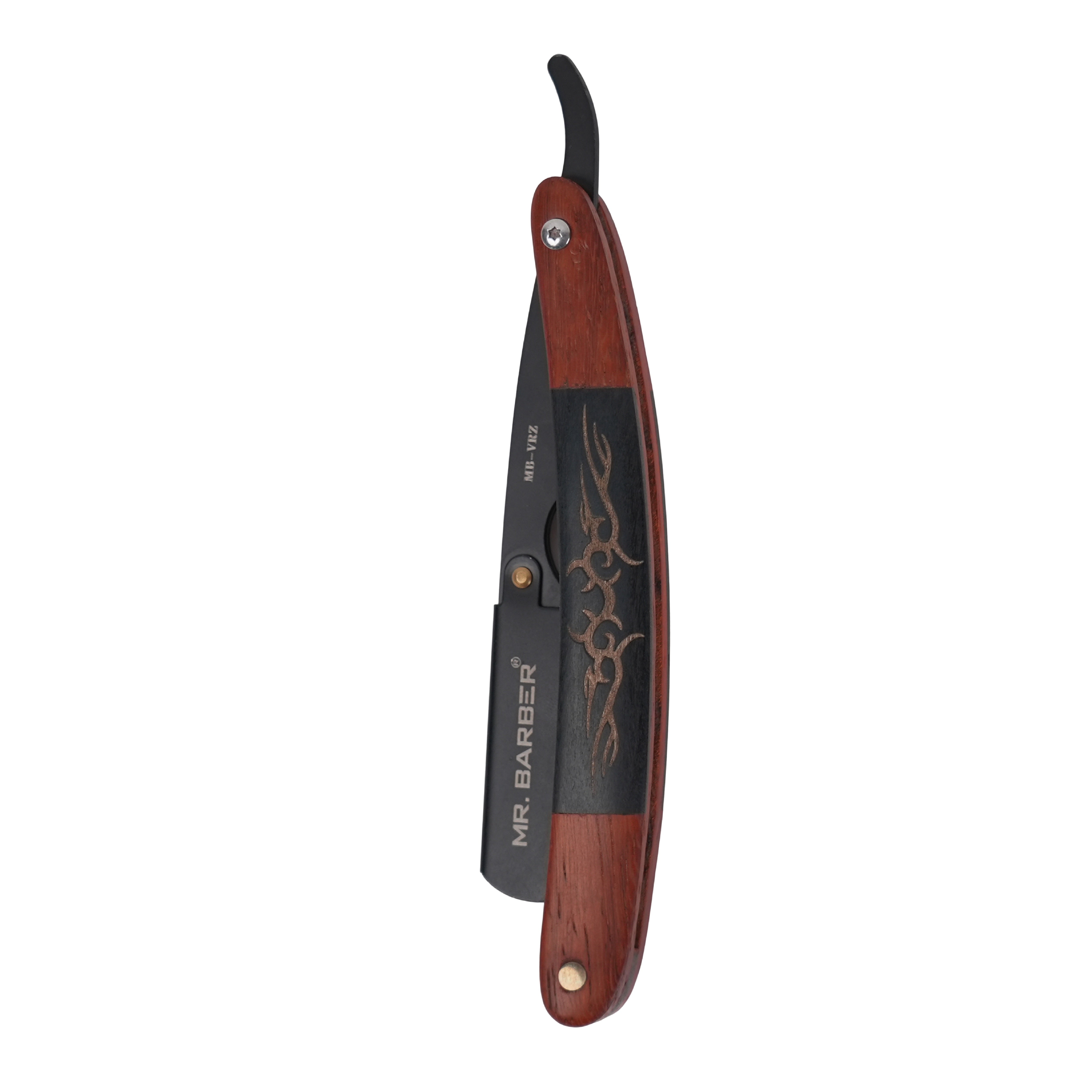 Mr. Barber Vintage Edge Razor | Professional Straight Razor | Black-Coated Stainless Steel Blade Arm | Premium Wood-Finish Handle | Secure Blade Mechanism | Smooth Pivot Lock