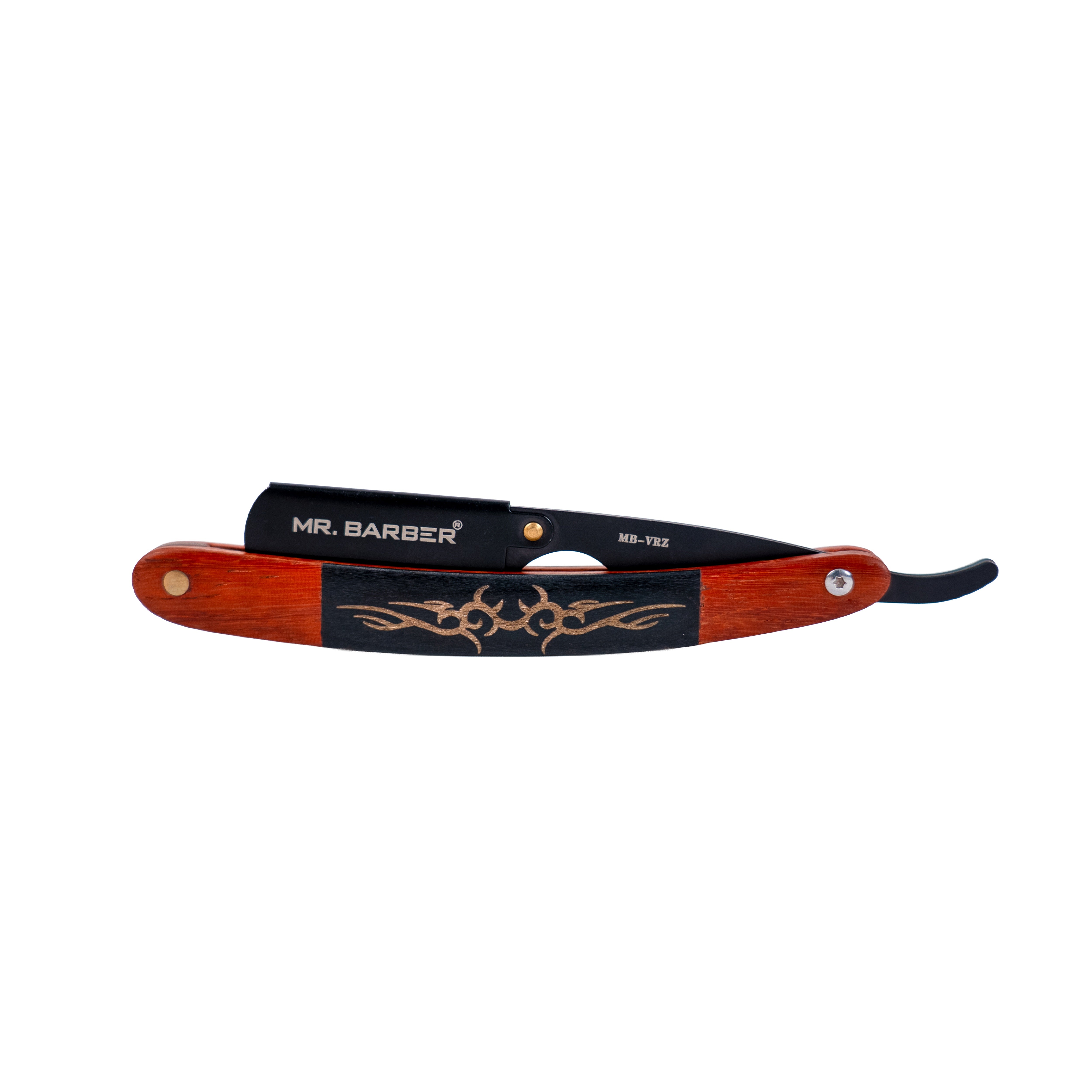 Mr. Barber Vintage Edge Razor | Professional Straight Razor | Black-Coated Stainless Steel Blade Arm | Premium Wood-Finish Handle | Secure Blade Mechanism | Smooth Pivot Lock