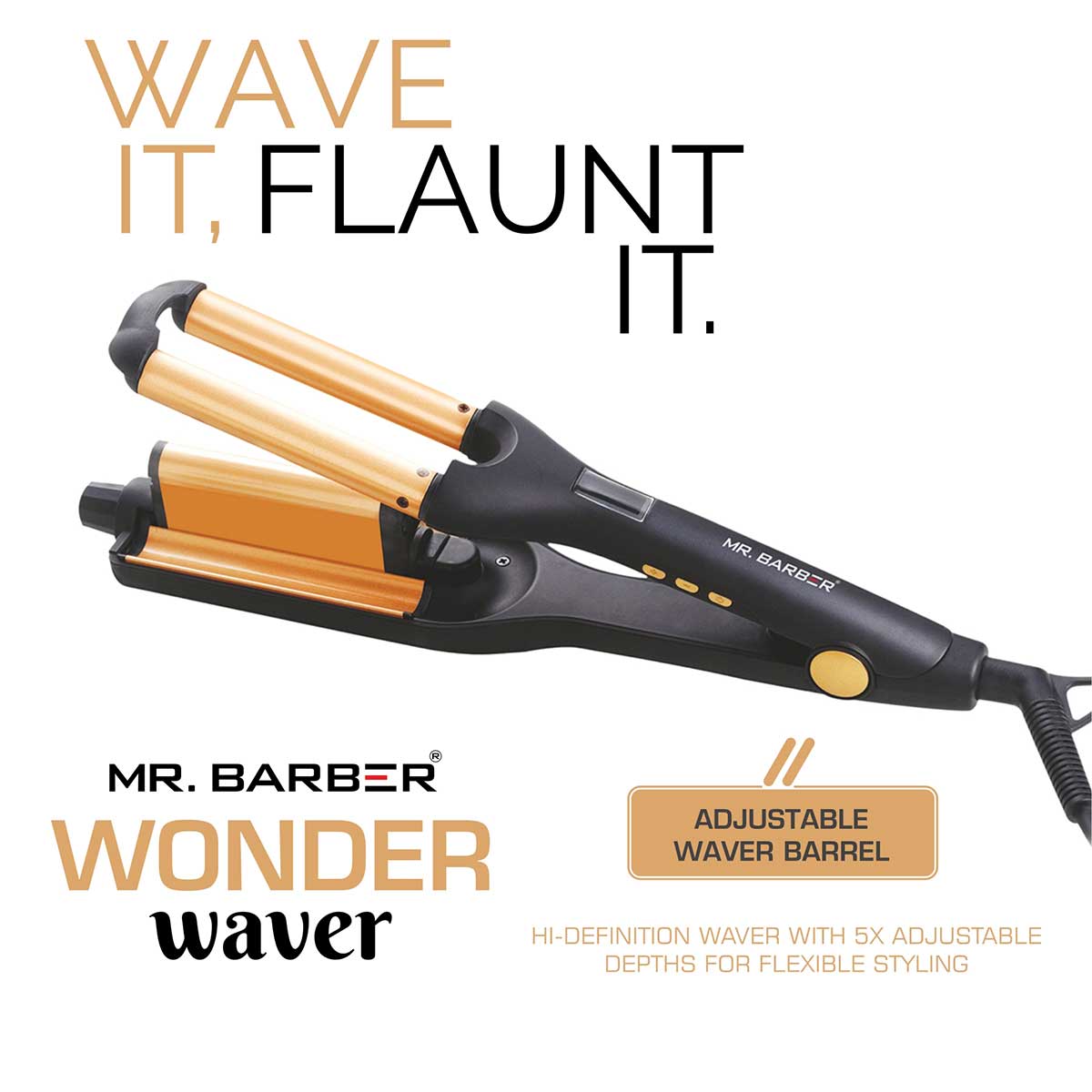 Mr. Barber Wonder Waver Hair Curling Tong with Adjustable Waver Barrel - Black - Tourmaline Technology - 1 Piece