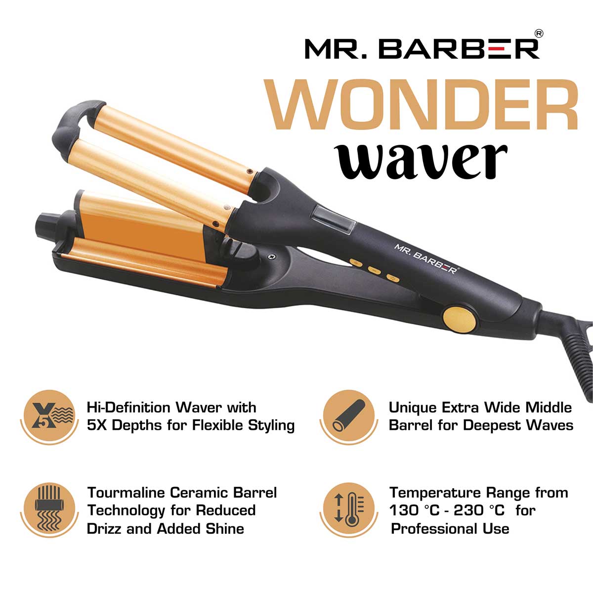 Mr. Barber Wonder Waver Hair Curling Tong with Adjustable Waver Barrel - Black - Tourmaline Technology - 1 Piece