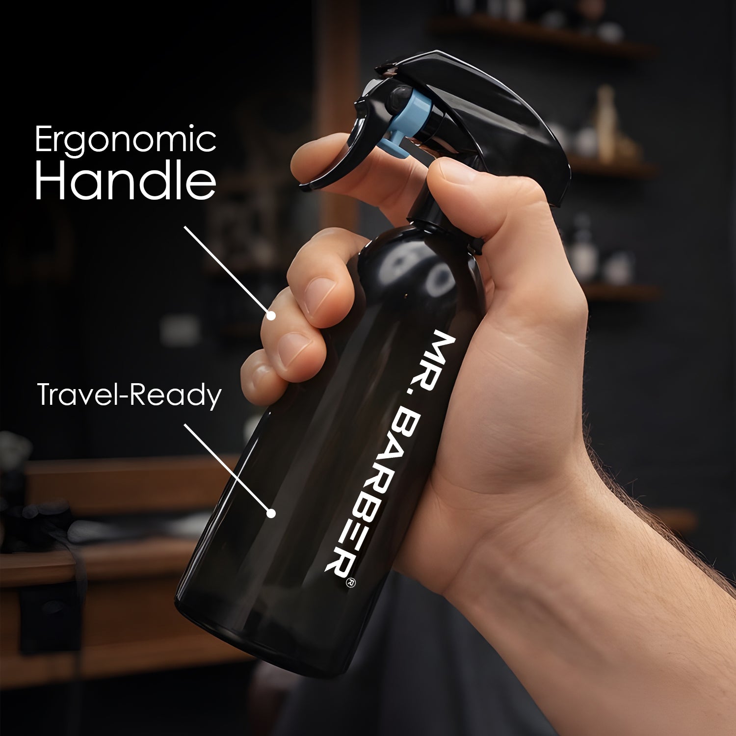 Mr. Barber 360° Spray Bottle for Salon | Leak-Proof, Hassle-Free & Durable 180 ml (Black)