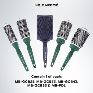 Mr. Barber Green Ceramic Ion Thermal Brush Kit (Free Kit Bag)
