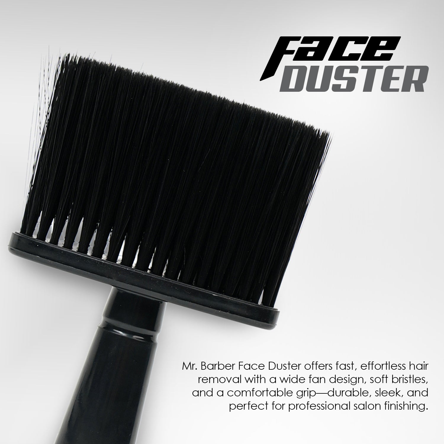 Mr. Barber Face Duster | Fan-Style Brush – Lightweight, Comfortable & Professional (Black)
