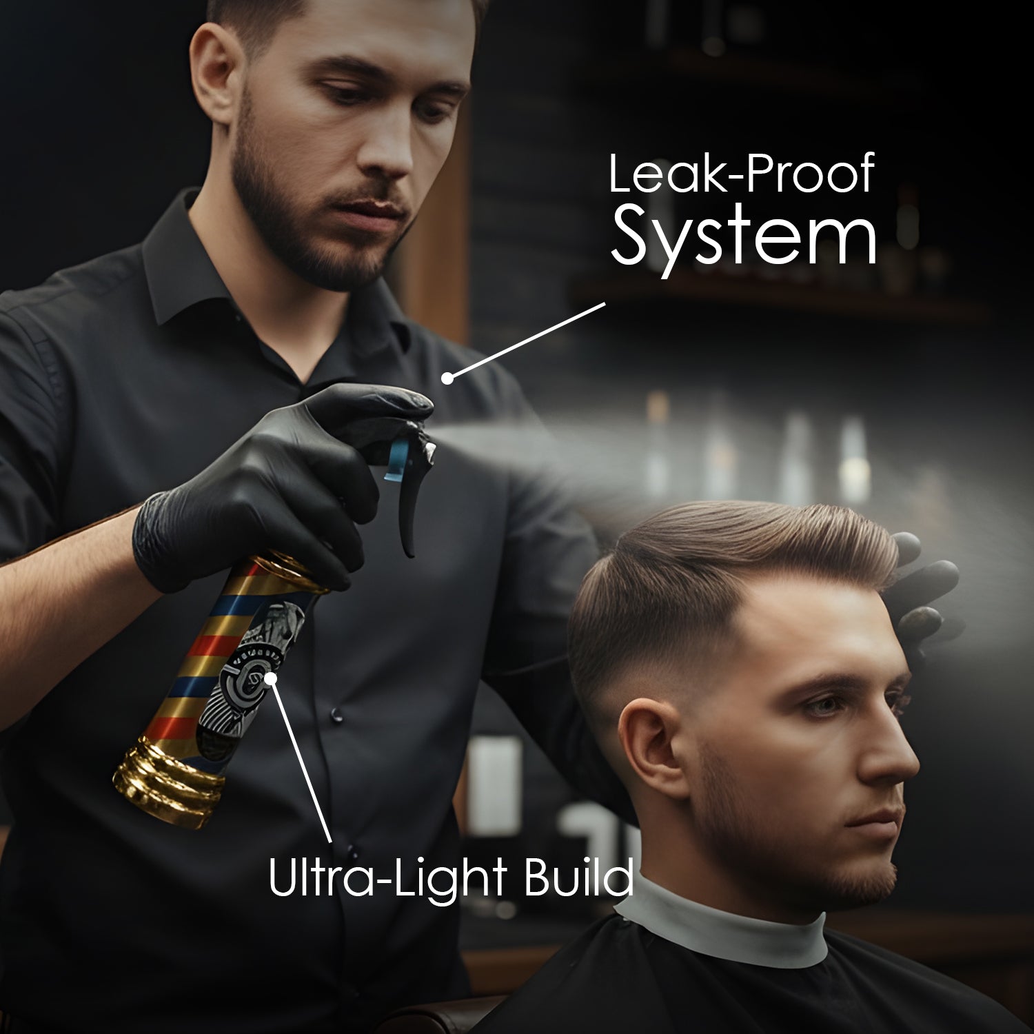 Mr. Barber Spray Bottle for Salon |Portable, Leak-Proof & Refillable, Golden Finish 180 ml